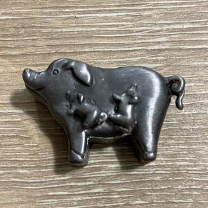 Vintage Torino Pewter Pig Jewelry Necklace Brooch Earrings Trinket Box Set
